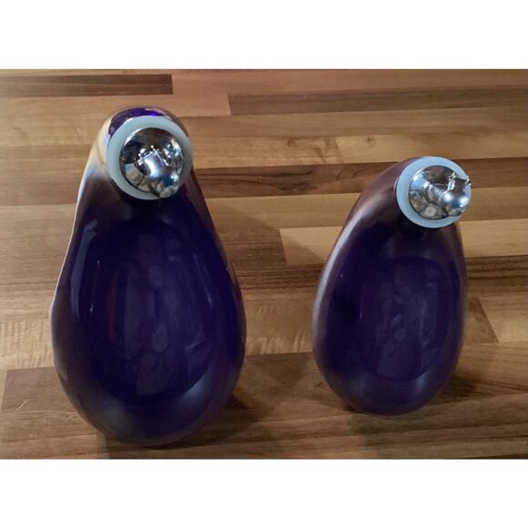Rachel Ray Olive Oil Vinegar Dispensers Stoneware Eggplant Purple Set Of 2 - Picture 7 of 7